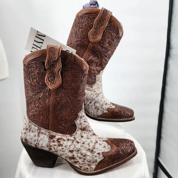 MYRA BAG Kelsey Short Cowboy Boots Brown Hair On Hide 6-11 NWT - Picture 2 of 12
